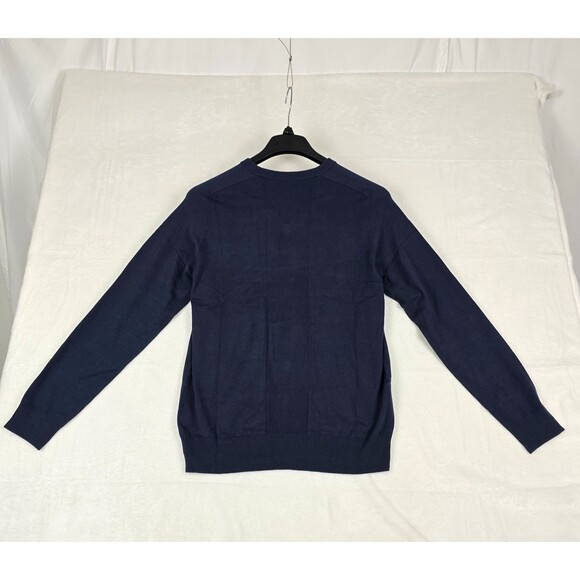 AG Adriano Green Label Men Navy V-Neck Sweater Rayon Blend Medium Vented Panels - Picture 3 of 13